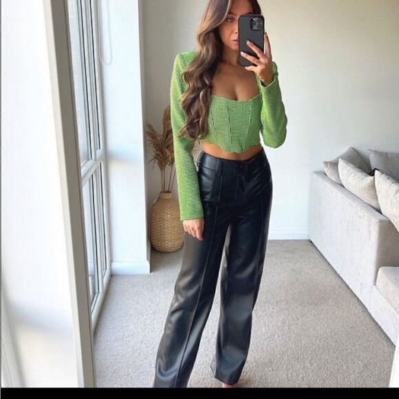 NWT Zara ❤️Bloggers Favorite Green Houndstooth Crop Top Size XS tweed te… - Picture 14 of 16